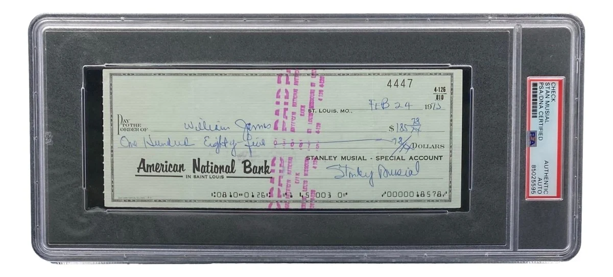 Stan Musial St. Louis Cardinals Signed Bank Check PSA/DNA 85025595