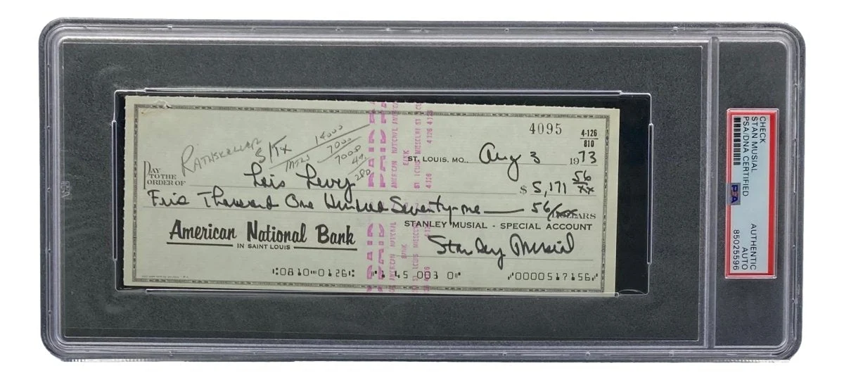 Stan Musial St. Louis Cardinals Signed Bank Check PSA/DNA 85025596