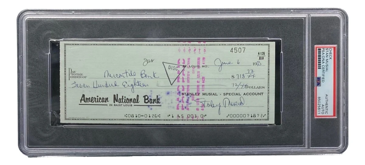 Stan Musial St. Louis Cardinals Signed Bank Check PSA/DNA 85025611
