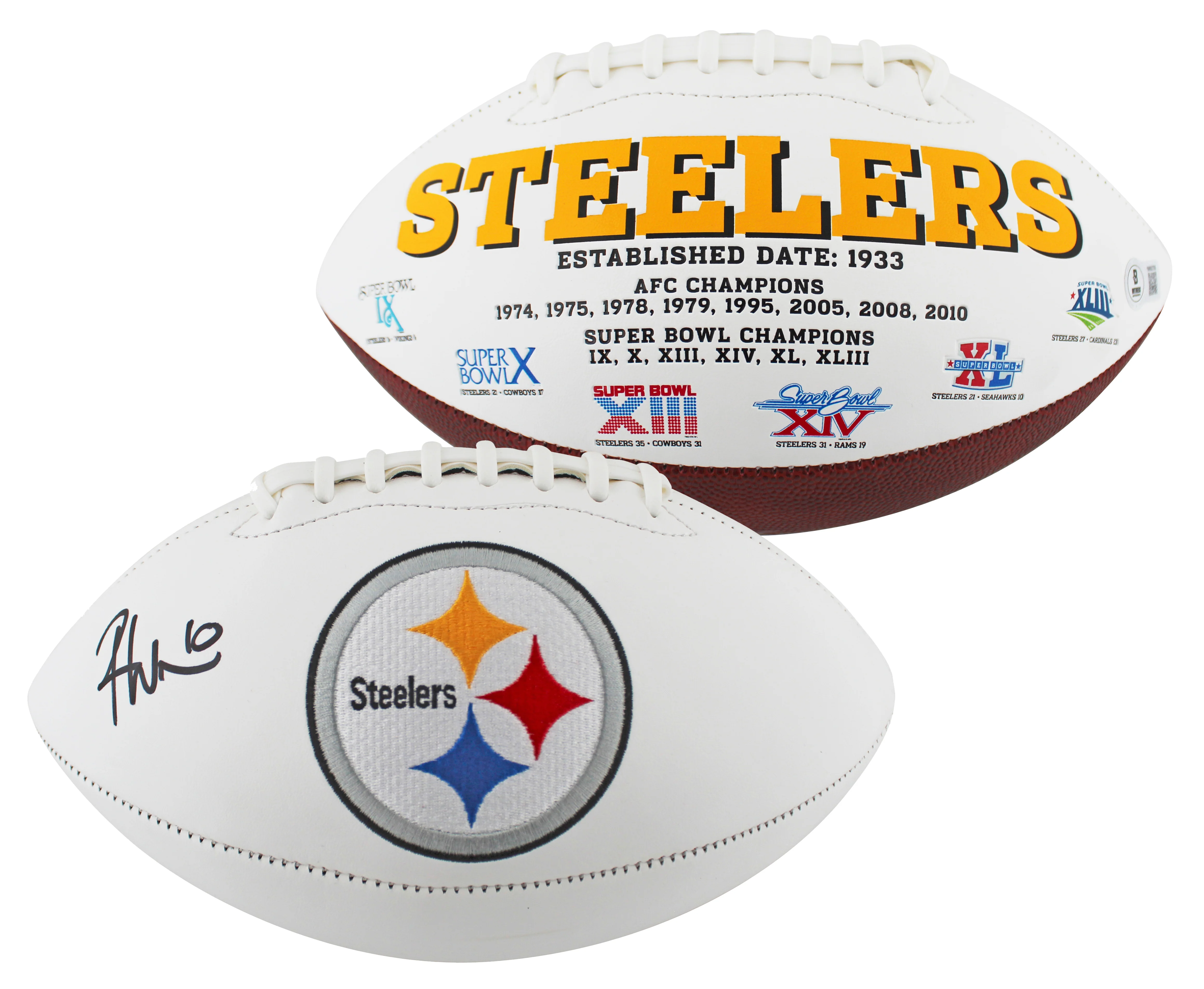 Steelers Roman Wilson Authentic Signed White Panel Logo Football BAS Witnessed - Image 2
