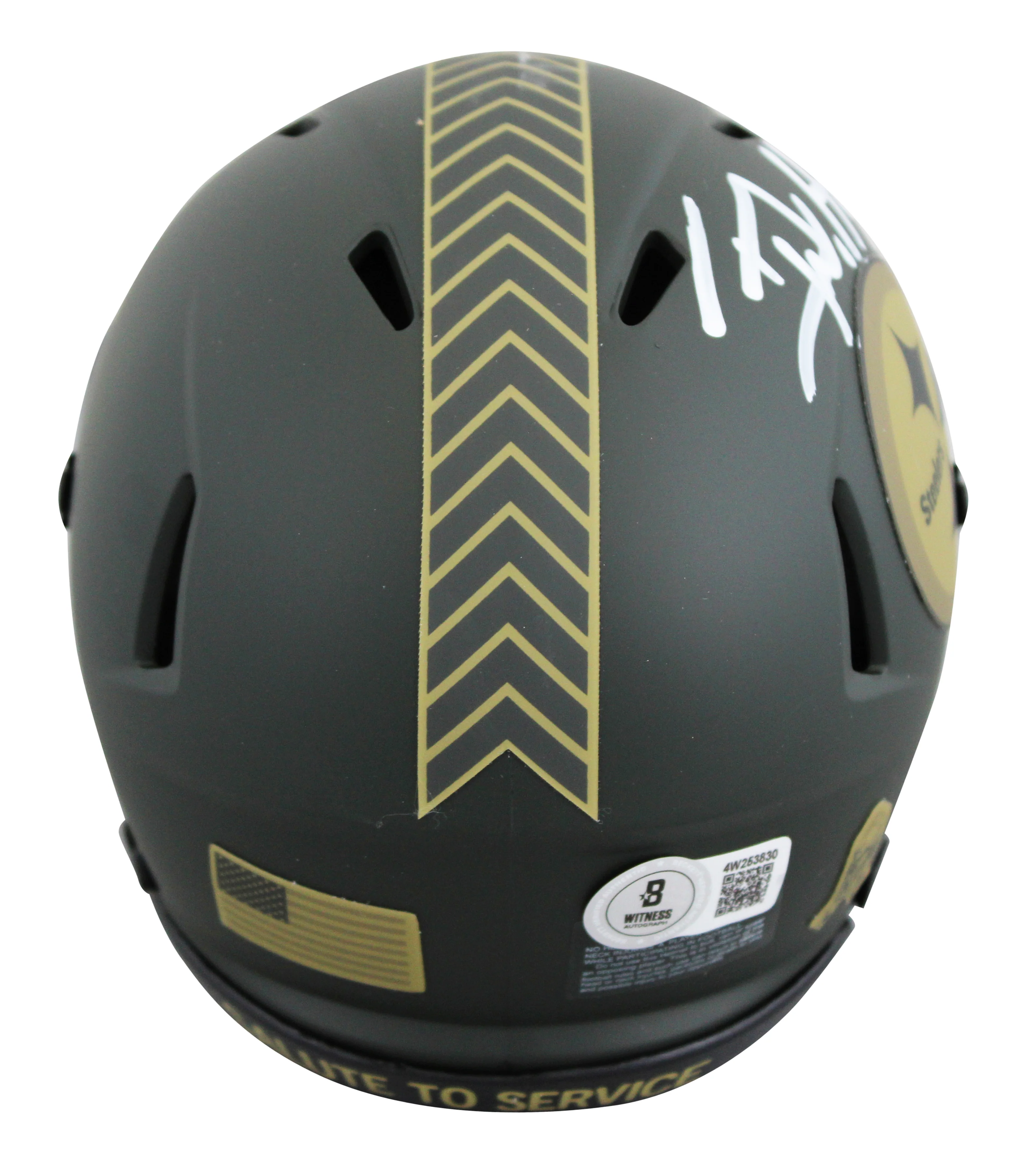 Steelers T.J. Watt Signed Salute to Service IV Speed Mini Helmet W/ Case BAS Wit - Image 4