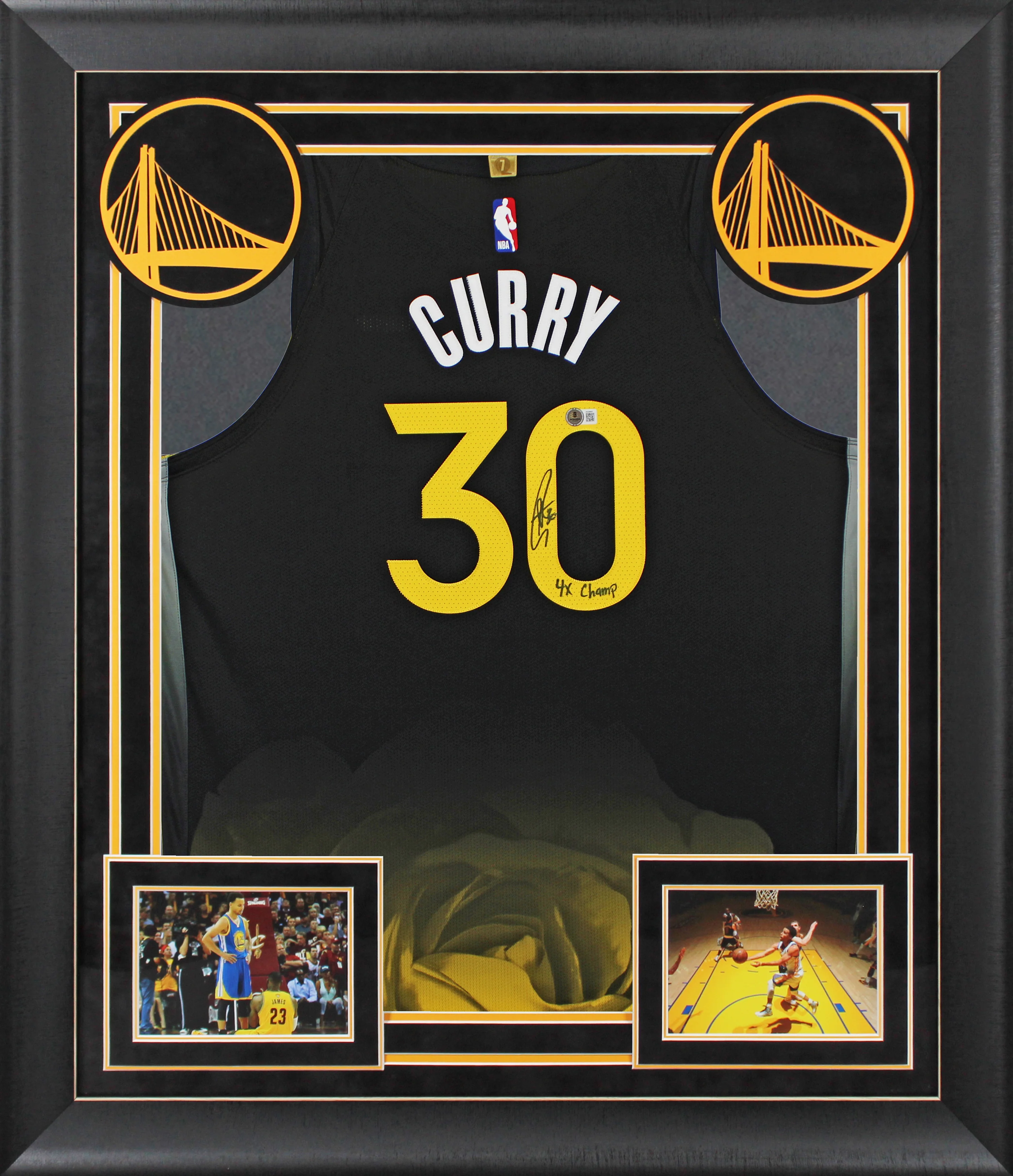 Stephen Curry "4x Champ" Signed Black Nike Rose CE Authentic Framed Jersey BAS - Image 2