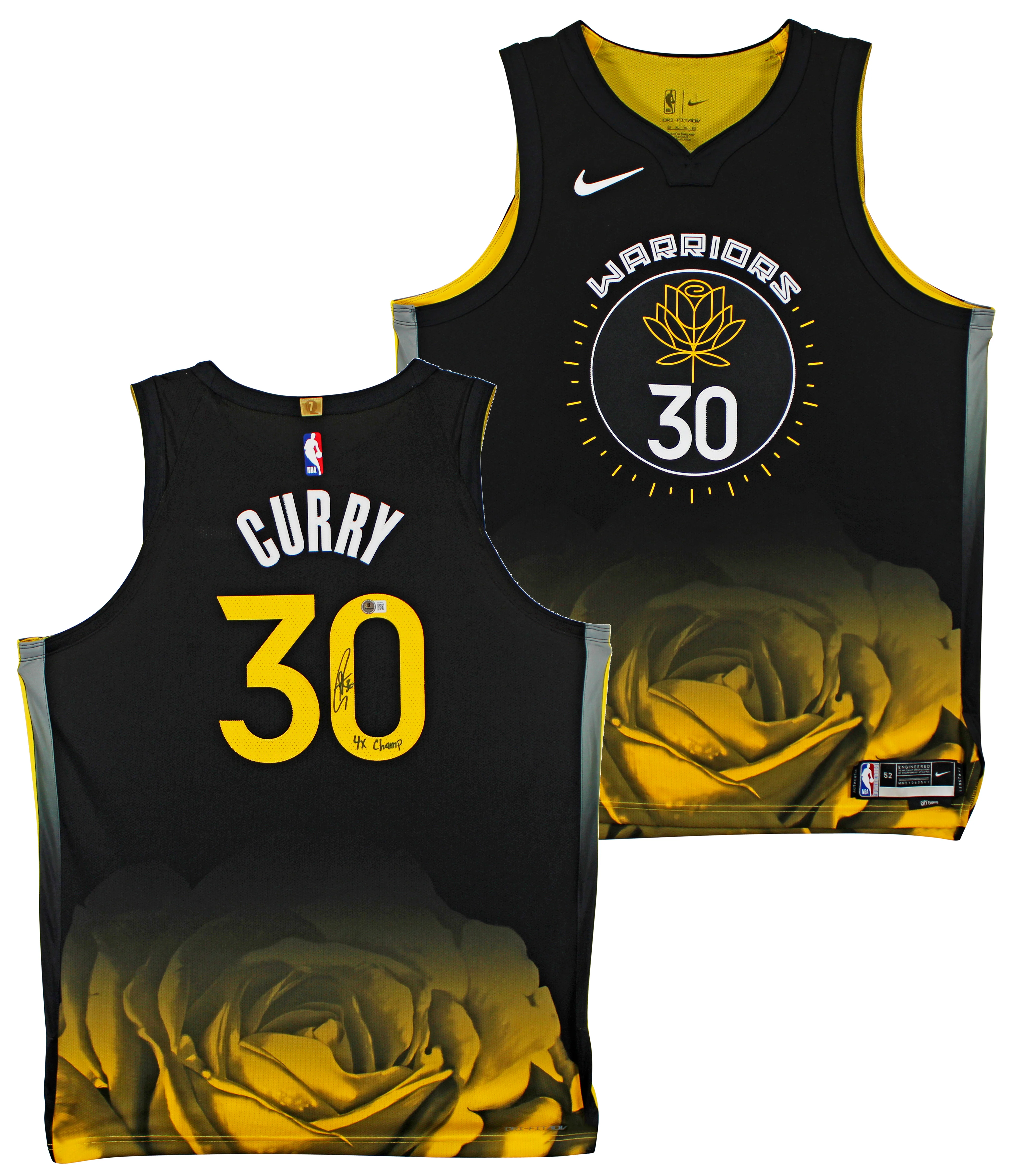 Stephen Curry "4x Champ" Signed Black Nike Rose City Ed. Authentic Jersey BAS - Image 2