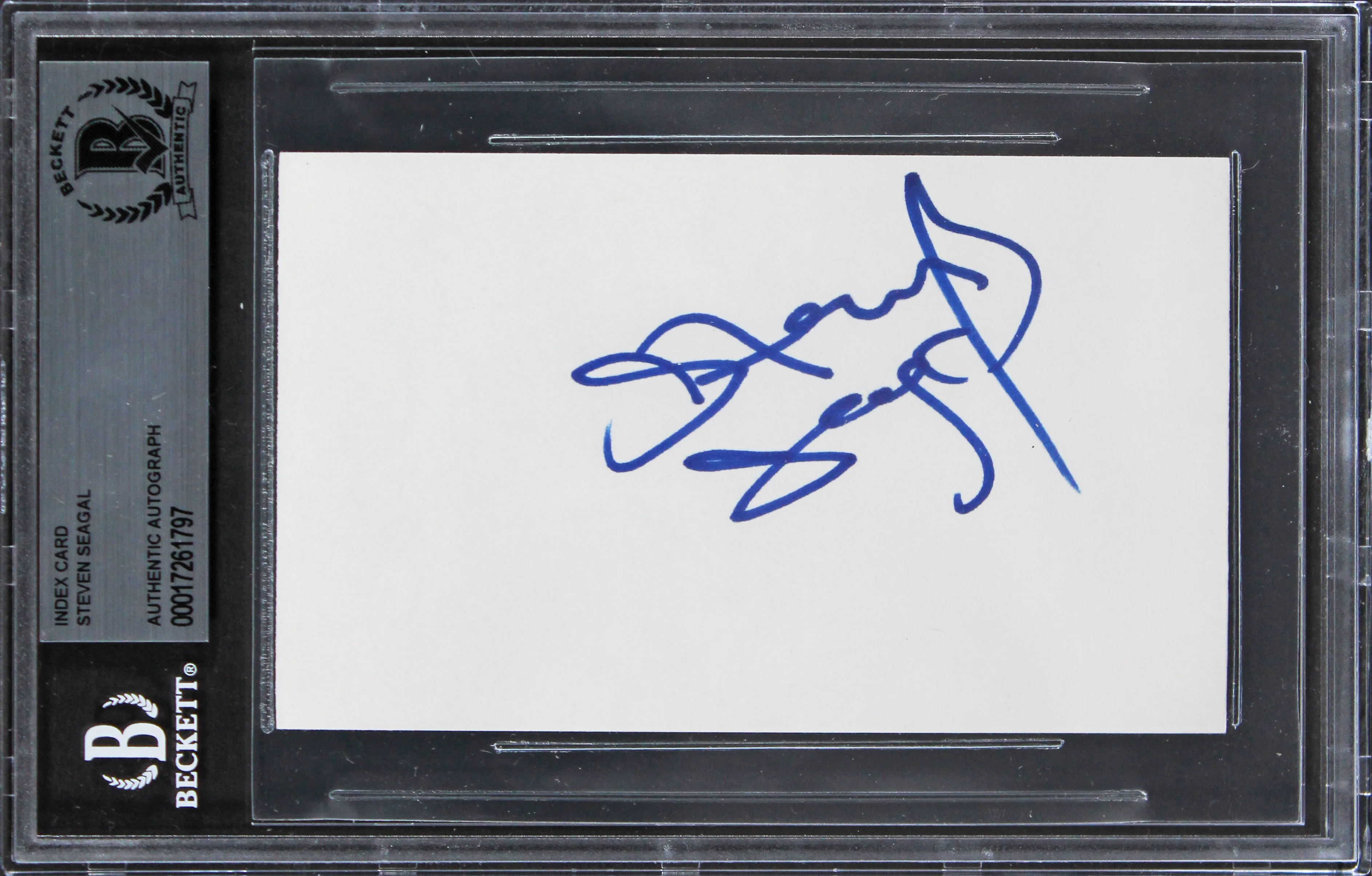 Steven Seagal Under Siege Authentic Signed 3x5 Index Card w/ Blue Sig BAS Slab - Image 2