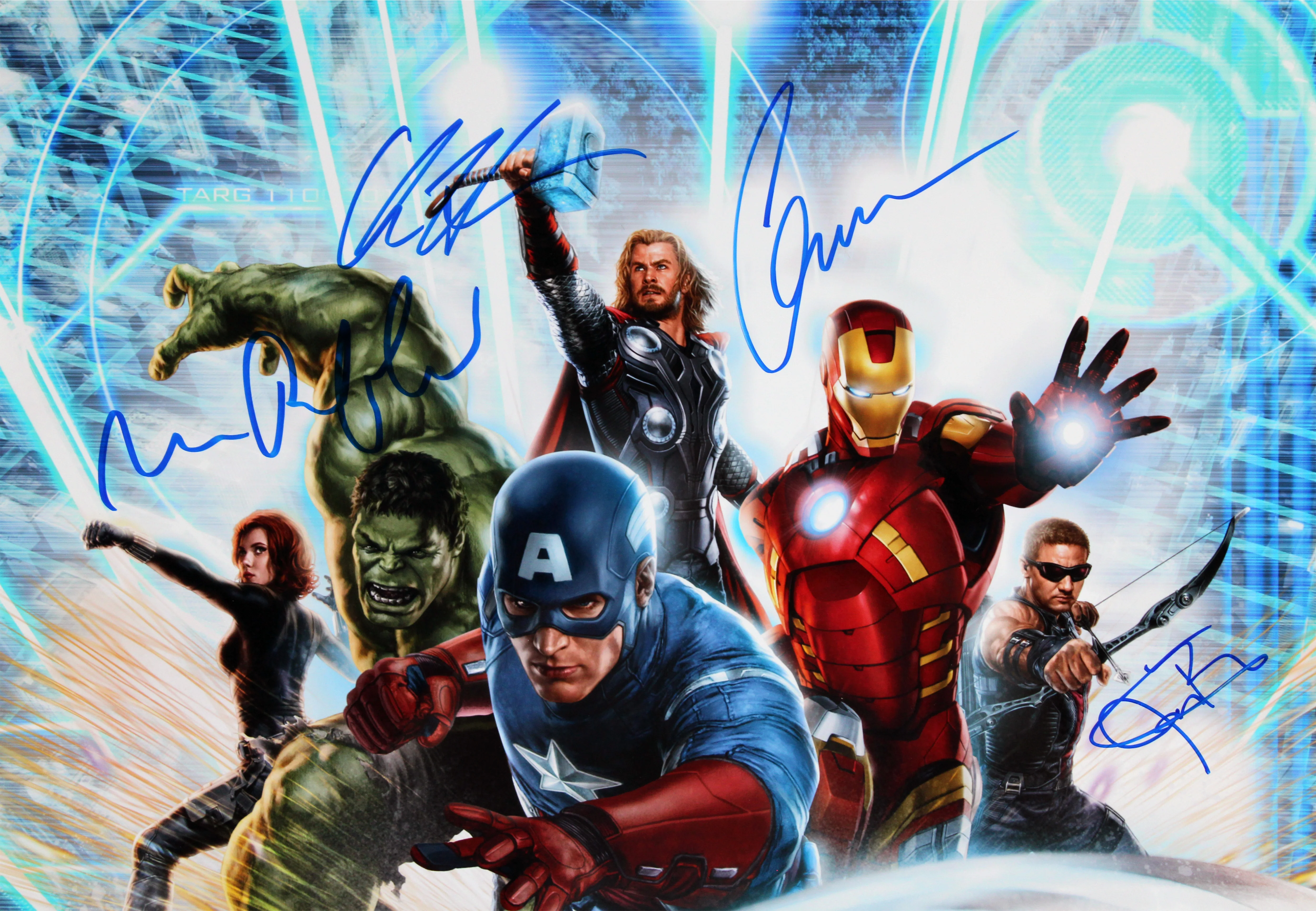 The Avengers Cast (6) Lee, Evans, Ruffalo, Hemsworth +2 Signed 16x20 Photo BAS - Image 3