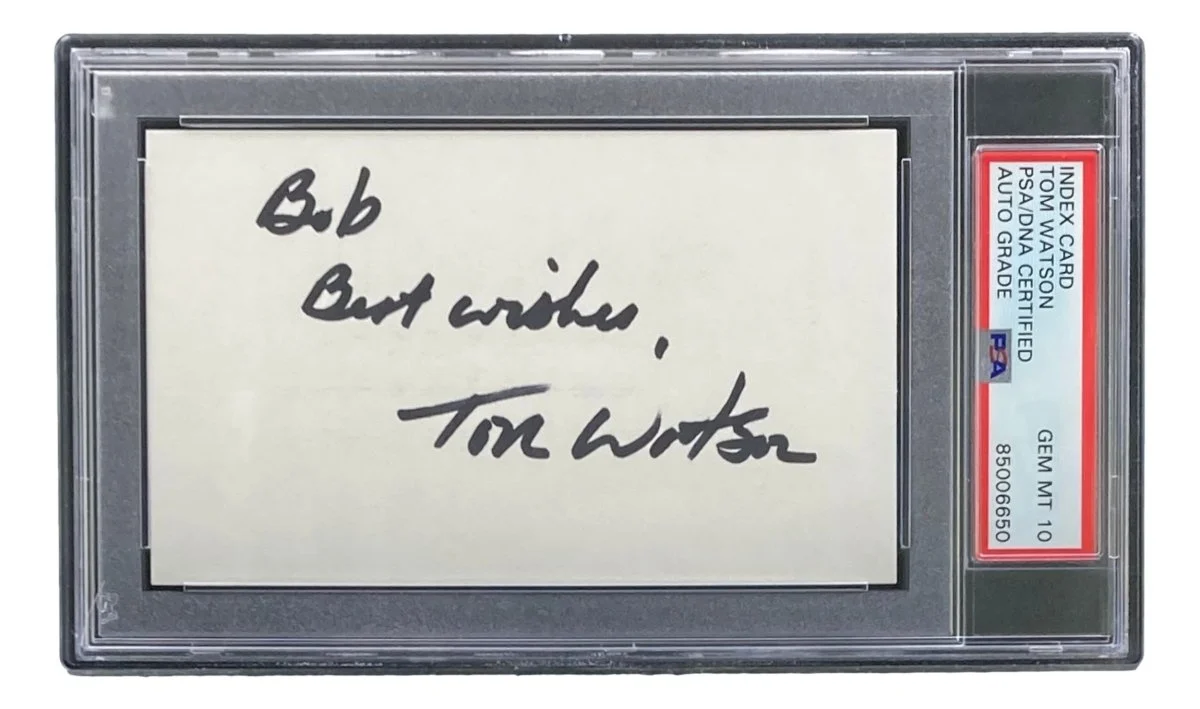 Tom Watson Signed Slabbed PGA Golf Index Card PSA/DNA Gem MT 10
