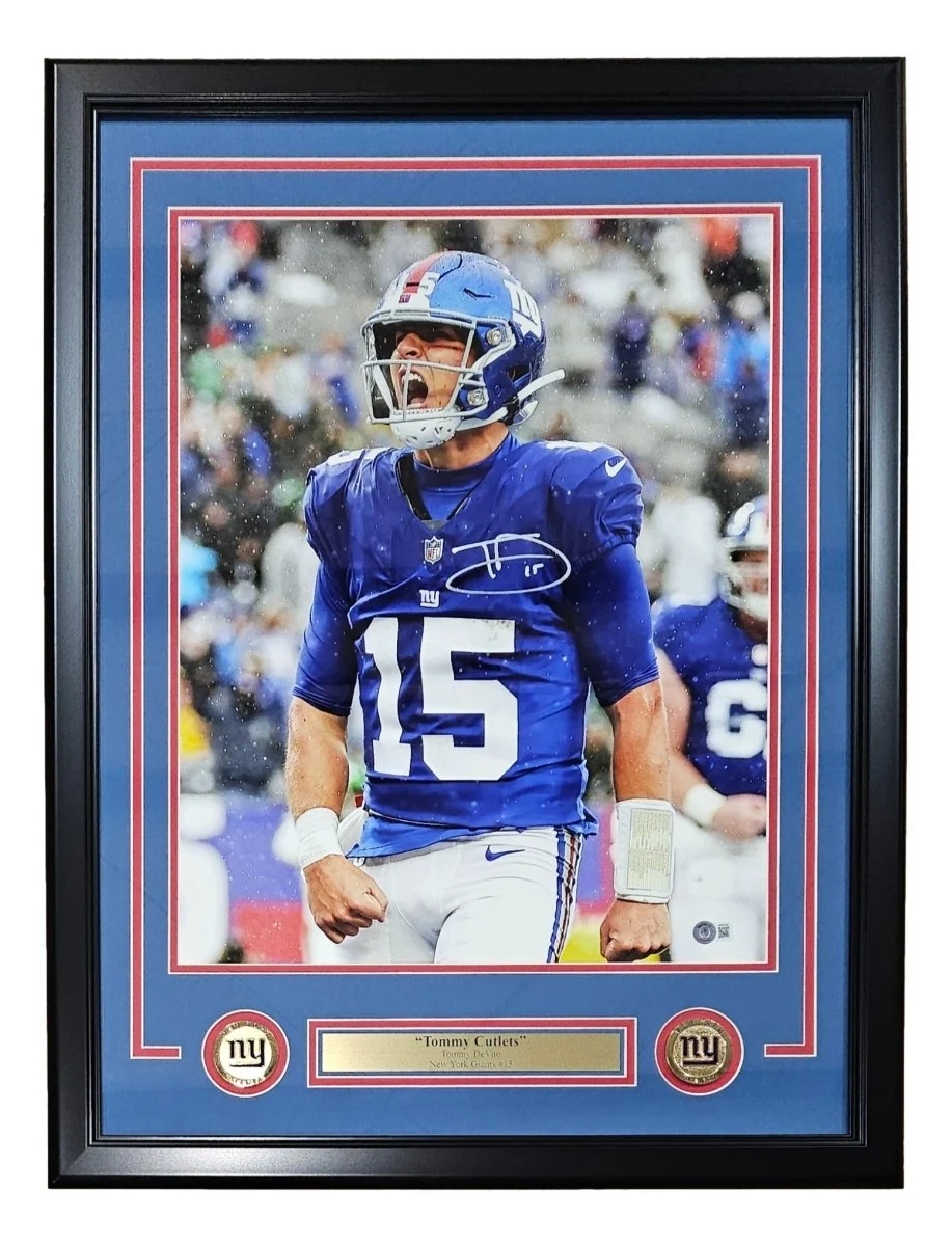 Tommy Devito Signed Framed 16x20 New York Giants Scream Photo BAS ITP