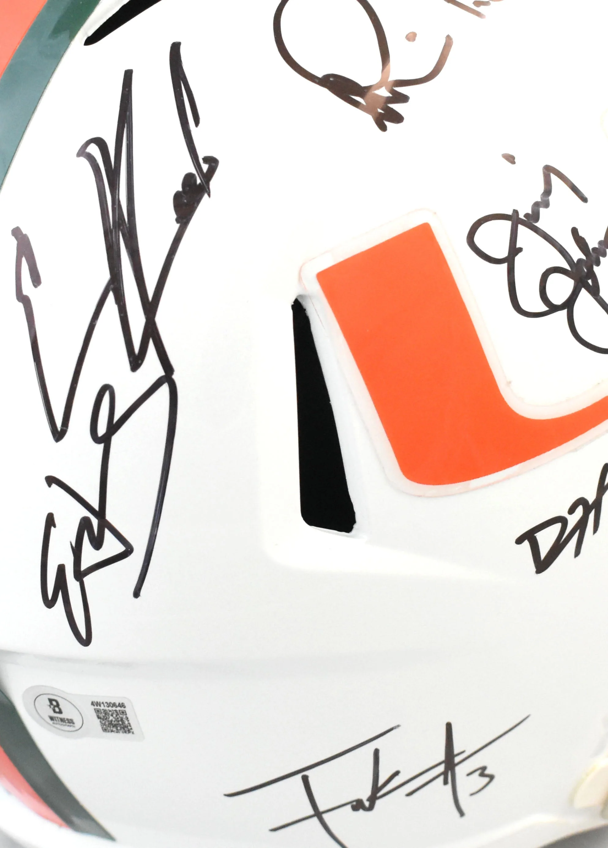 University of Miami Hurricanes Legends F/S Speed Helmet 11 Sigs - Beckett W Holo - Image 3