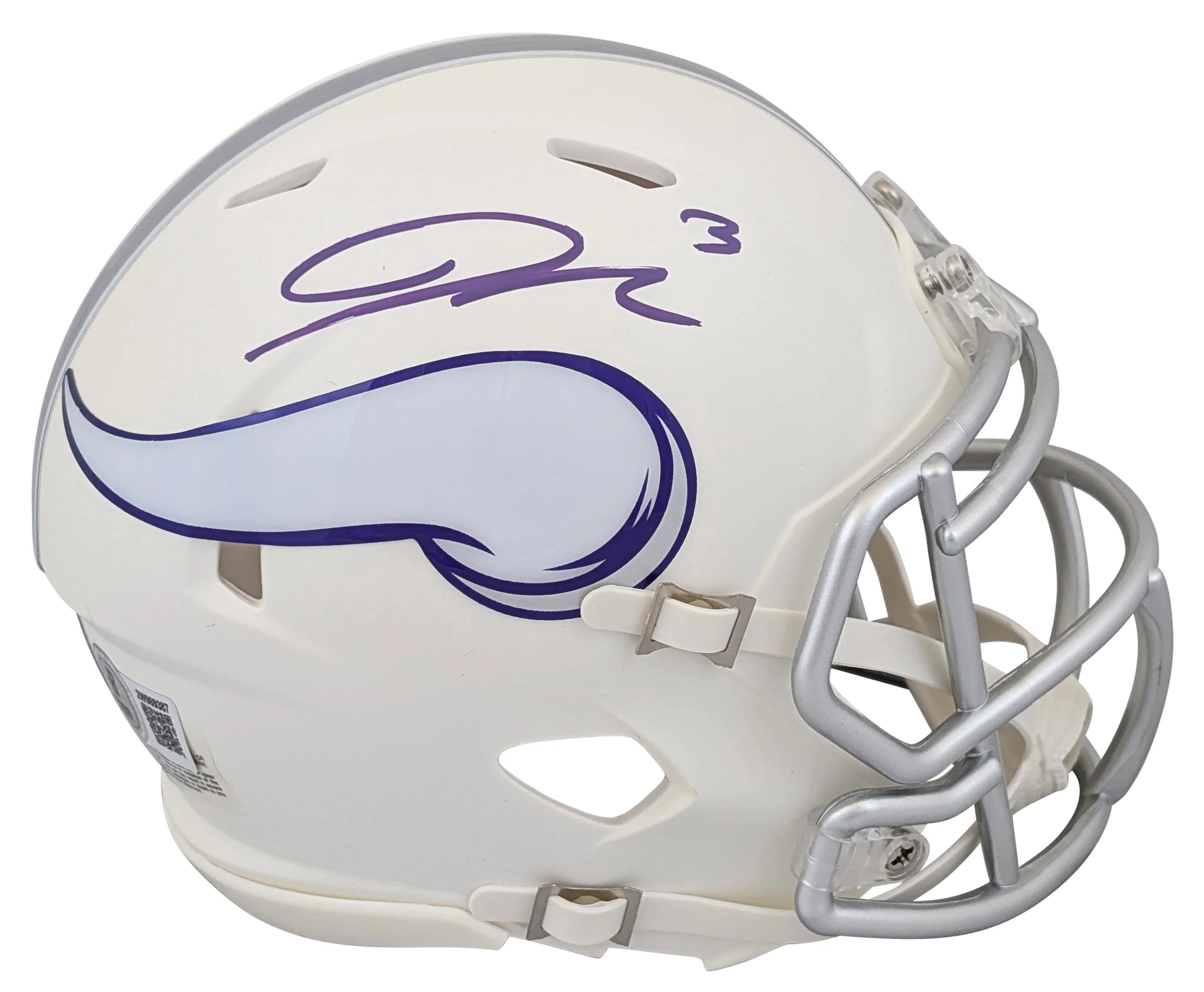 Vikings Jordan Addison Signed On-Field Alt 2024 Speed Mini Helmet BAS Witnessed - Image 2