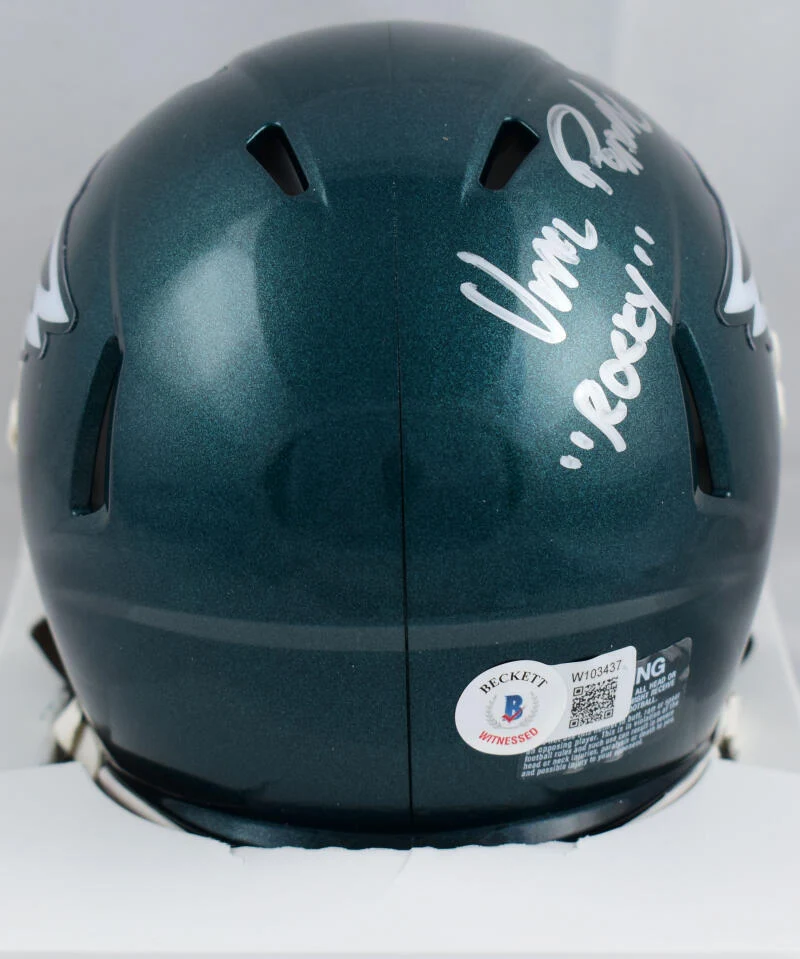 Vince Papale Autographed Eagles Speed Mini Helmet w/Rocky -Beckett W Hologram - Image 3