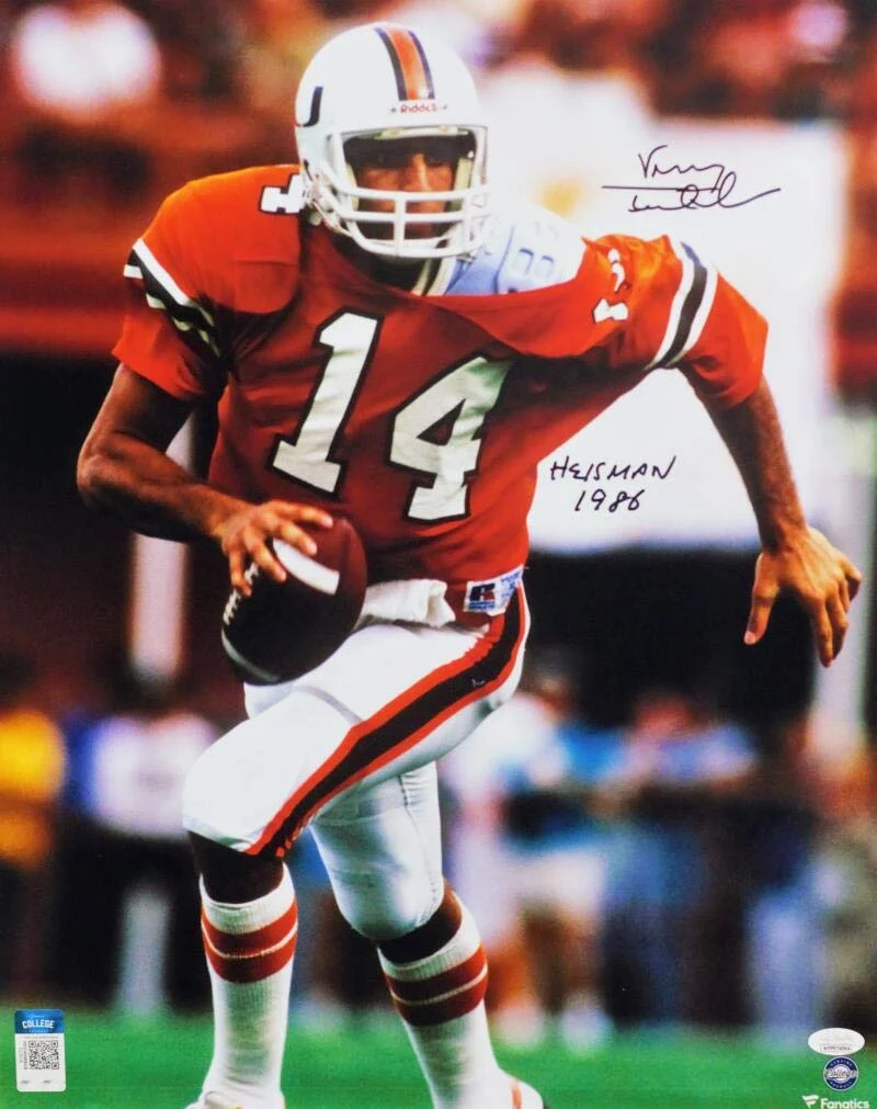 Vinny Testaverde Signed Hurricanes 16x20 Running FP Photo w/ Heisman- JSA W Auth - Image 5