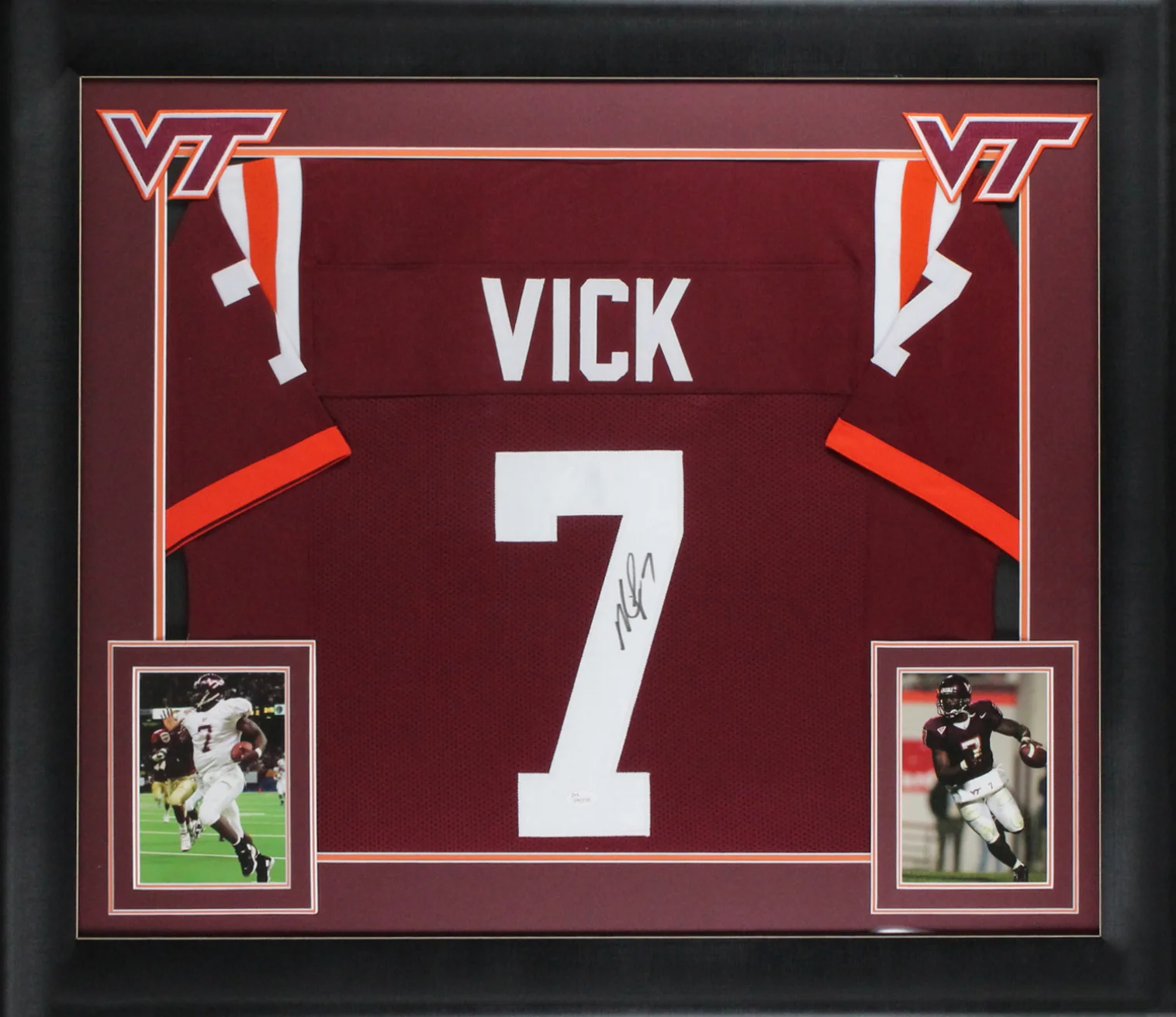 Virginia Tech Michael Vick Authentic Signed Maroon Framed Jersey JSA Witness - Image 2