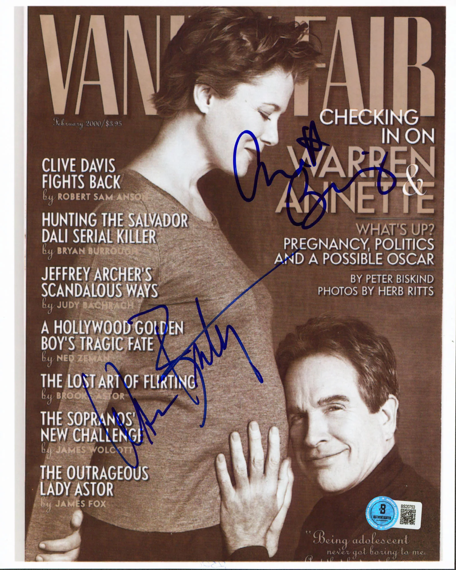 Warren Beatty & Annette Bening Bugsy Authentic Signed 8.5x10.5 Photo BAS#BS20753