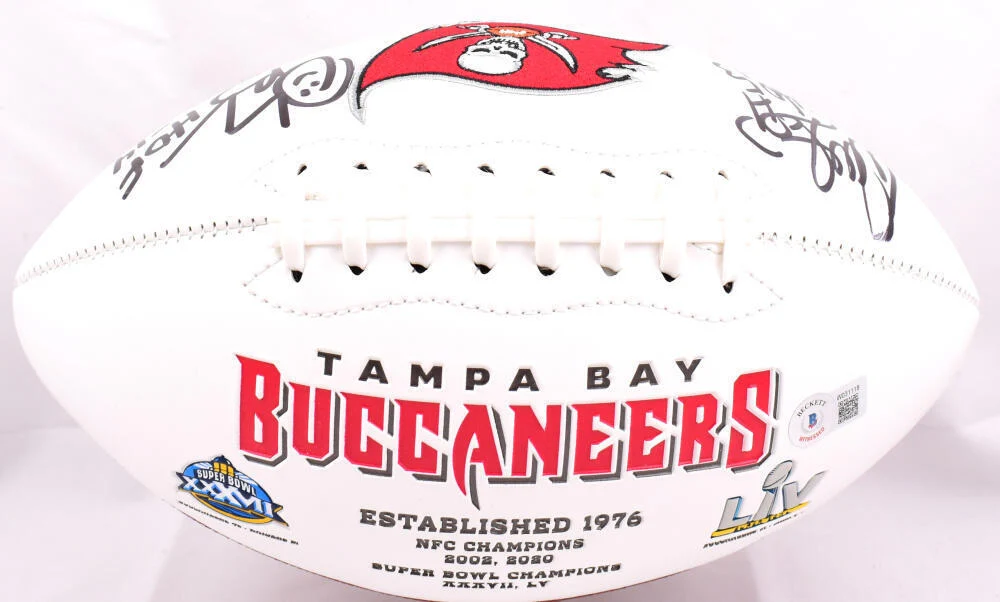 Warren Sapp Derrick Brooks Signed Buccaneers Logo Football w/HOF- Beckett W Holo - Image 4