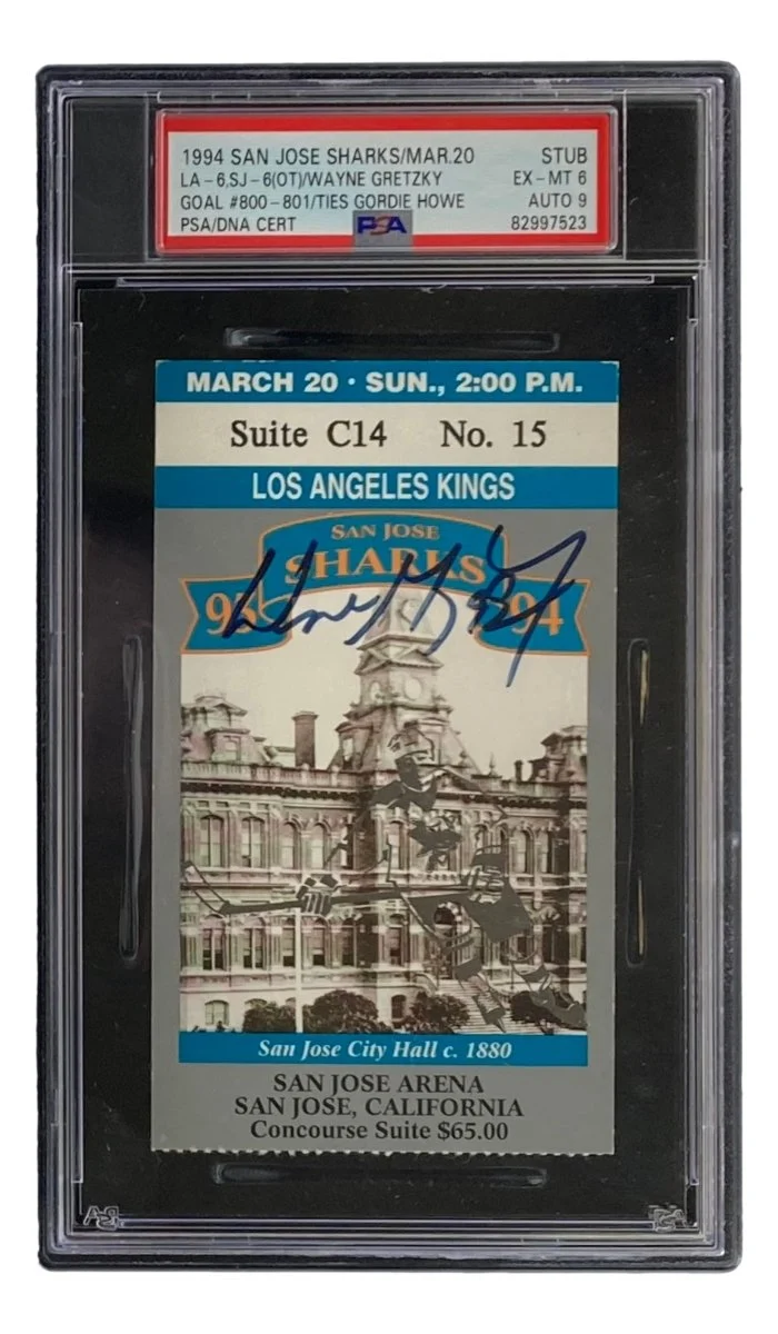 Wayne Gretzky Signed 1994 LA Kings vs Sharks Goal 800 Game Ticket PSA 6 Auto 9 - Image 4