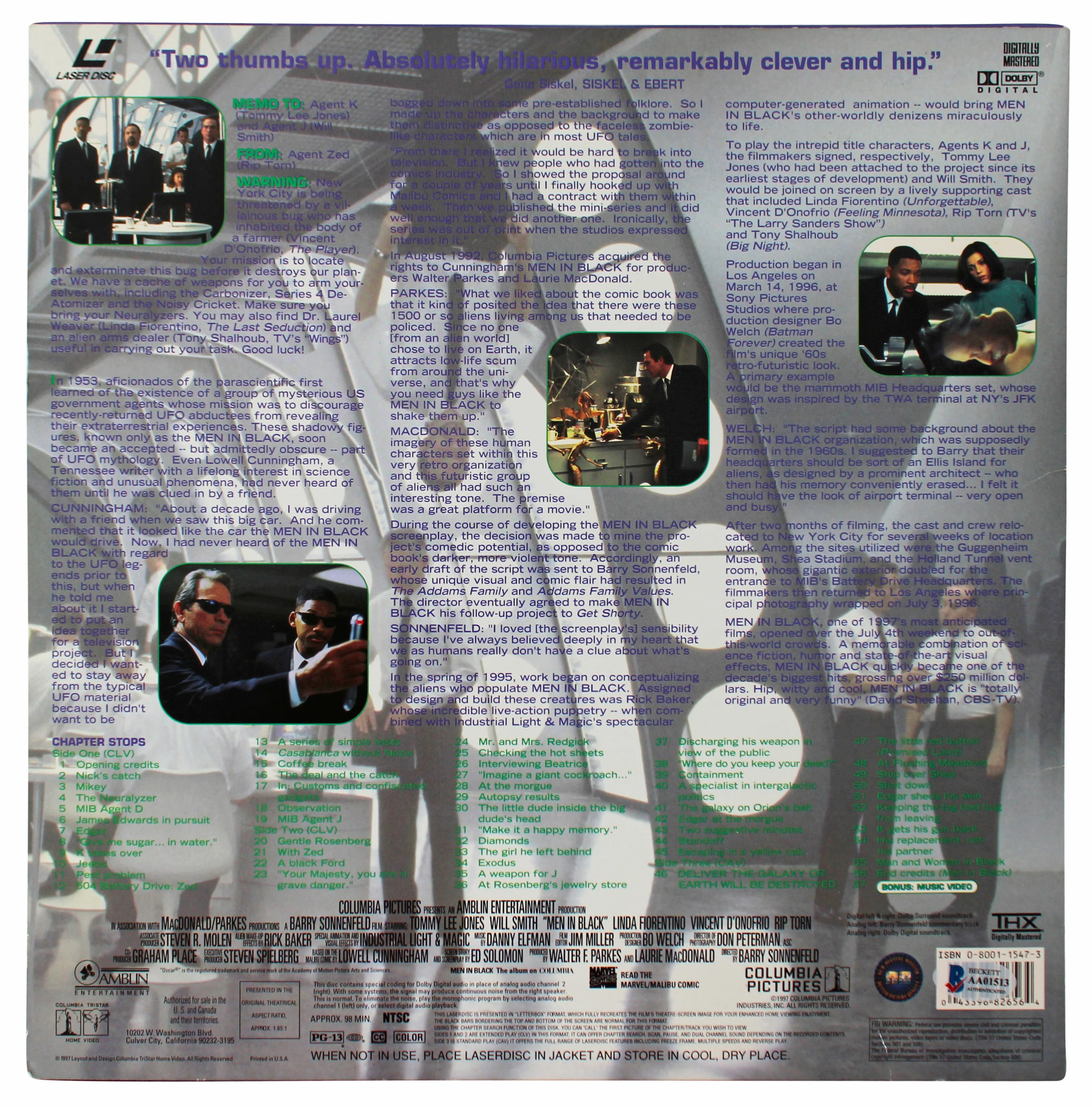 Will Smith & Tommy Lee Jones MIB Signed Laserdisc Cover W/Disk BAS #AA01513 - Image 6