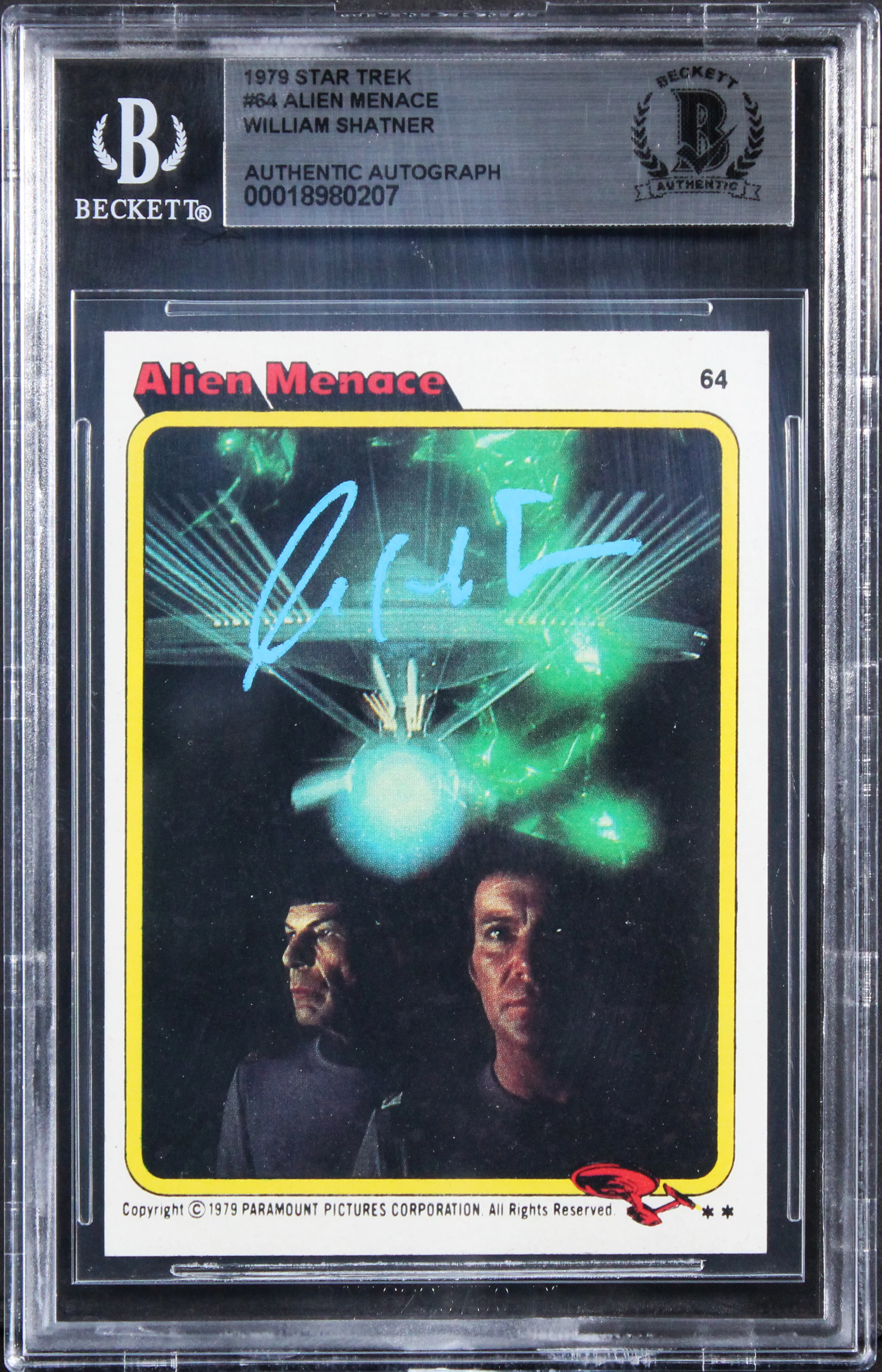 William Shatner Authentic Signed 1979 Star Trek #64 Alien Menace Card BAS Slab - Image 2