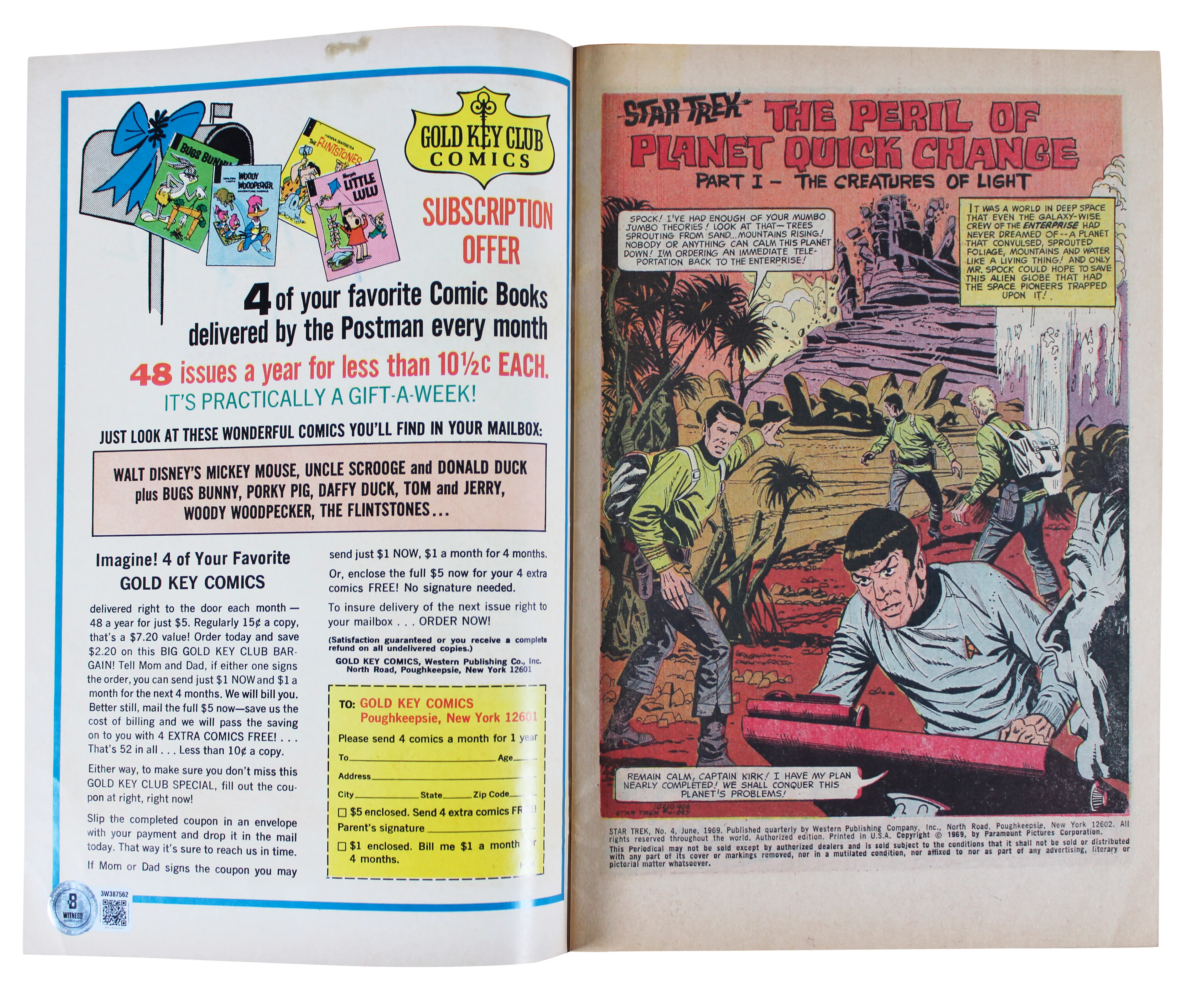 William Shatner "Captain Kirk" Signed 1969 Star Trek #4 Comic BAS Wit #3W387562 - Image 4