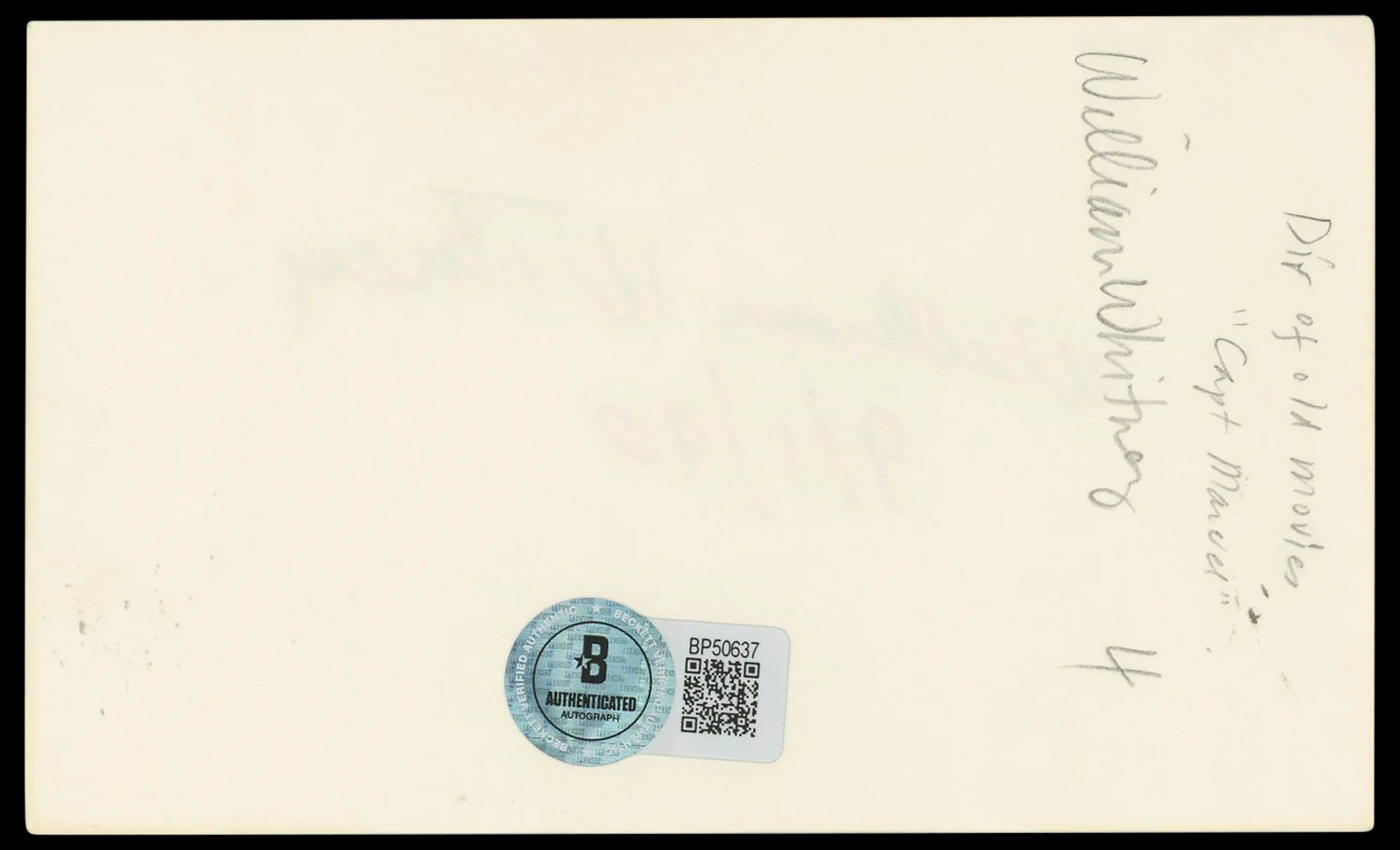 William Whitney 9/1/90 Authentic Signed 3x5 Index Card Autographed BAS #BP50637 - Image 3