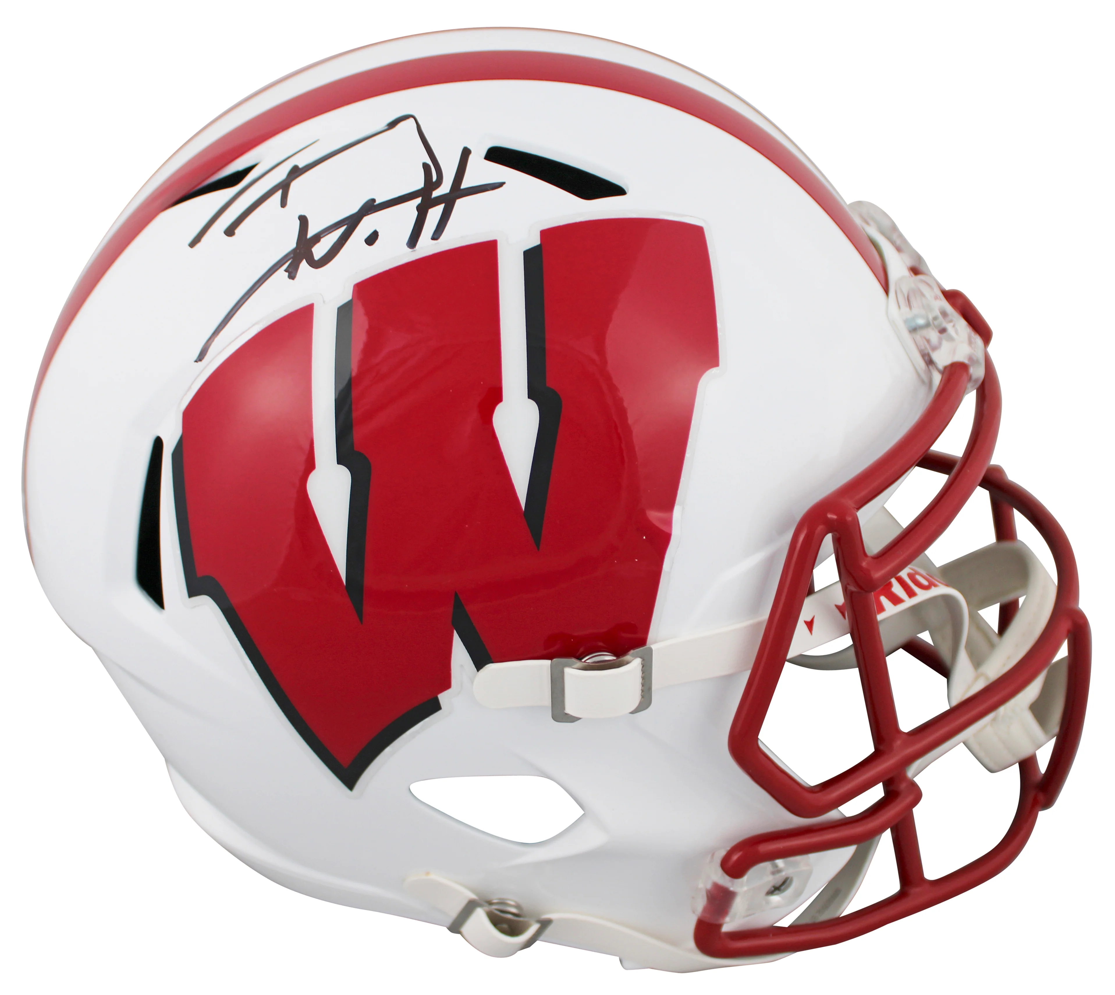 Wisconsin T.J. Watt Authentic Signed Full Size Speed Rep Helmet BAS Witnessed - Image 2