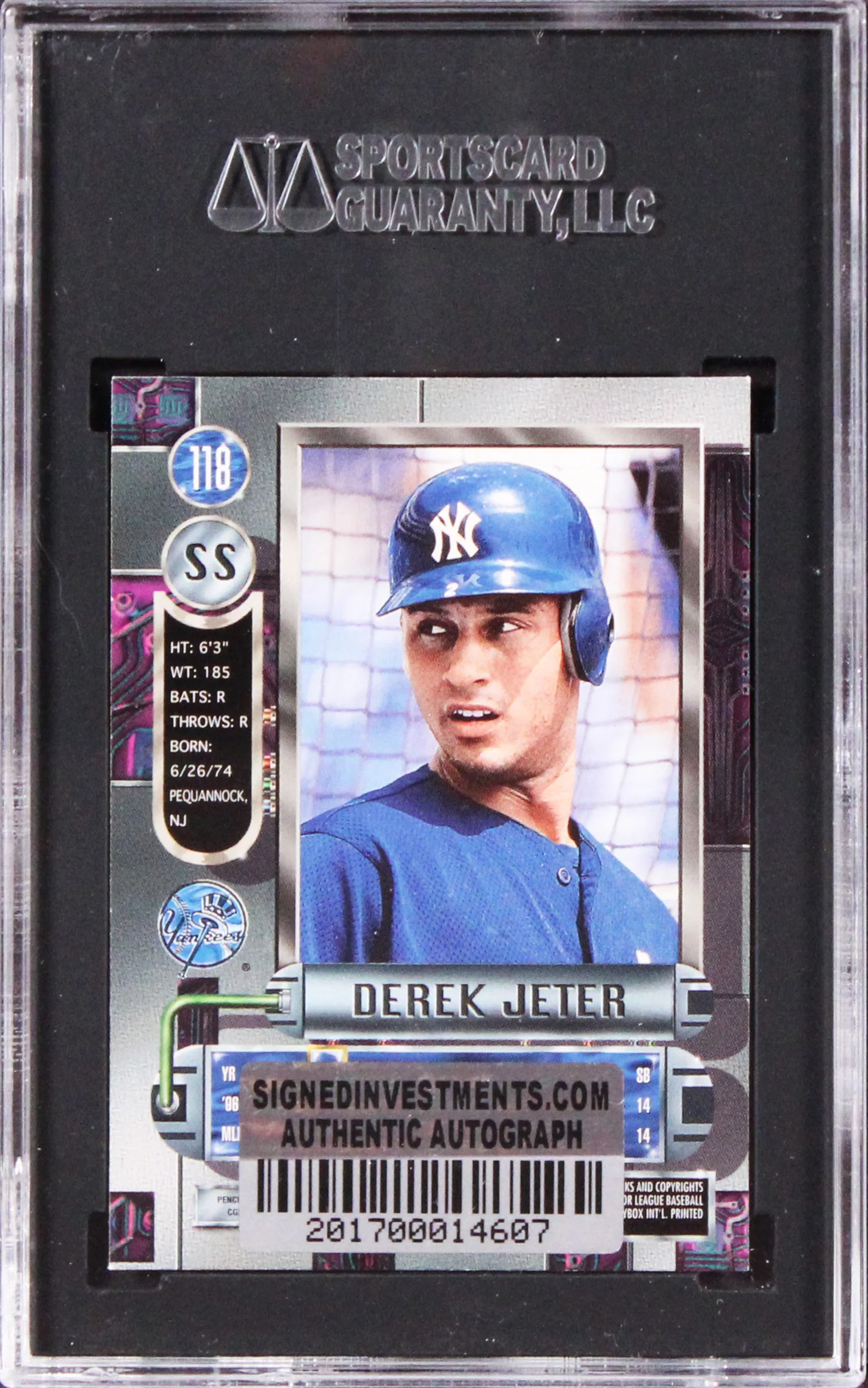 Yankees Derek Jeter Signed 1997 Skybox Metal Univ. #118 Graded A Card SGC Auth - Image 3